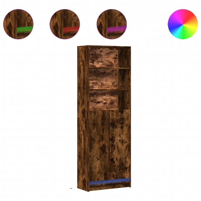 Credenza con LED Rovere Fumo 69x32,5x200 cm in Truciolato