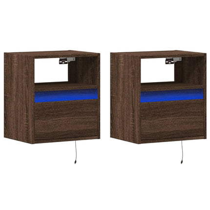 Comodini a Parete con luci LED 2 pz Rovere Marrone