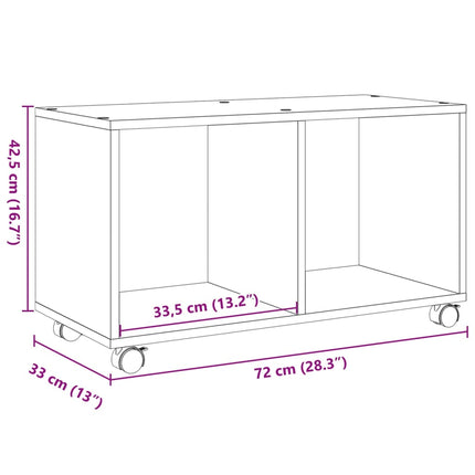 Mobiletto con Ruote Rovere Fumo 72x33x42,5 cm in Truciolato