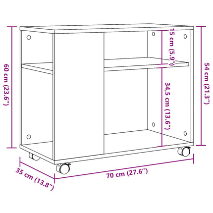 Tavolino con Ruote Nero 70x35x60 cm in Legno Multistrato