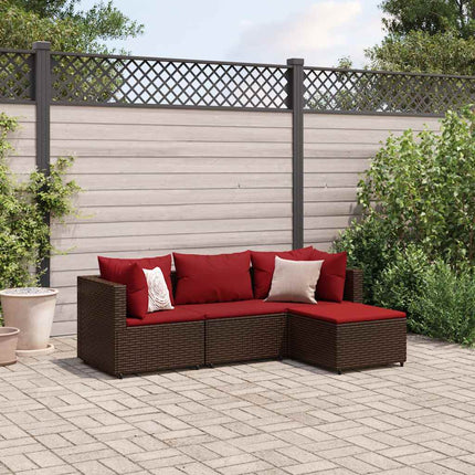 Set Mobili da Giardino 4 pz con Cuscini in Polyrattan Marrone