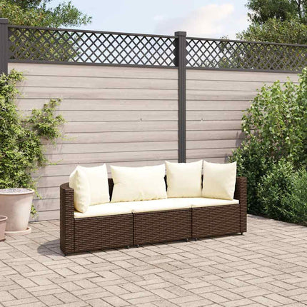 Set Divano da Giardino 3 pz con Cuscini Marrone in Polyrattan