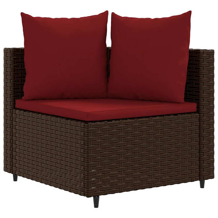 Set Divano da Giardino 3 pz con Cuscini Marrone in Polyrattan