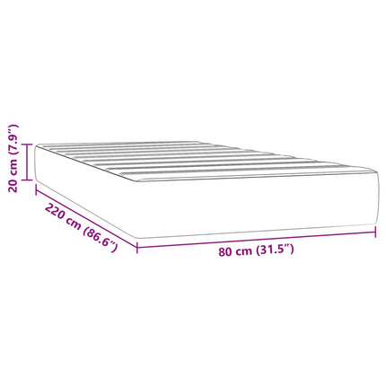 Materasso a Molle Grigio Chiaro 80x220x20 cm in Velluto