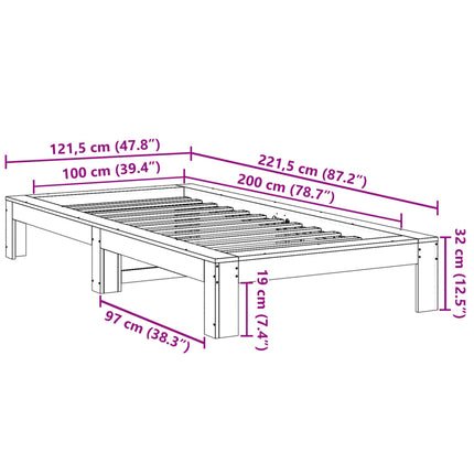 Giroletto senza Materasso 100x200 cm in Legno Massello di Pino