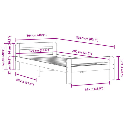 Letto senza Materasso Marrone Cera 100x200 cm in Legno di Pino