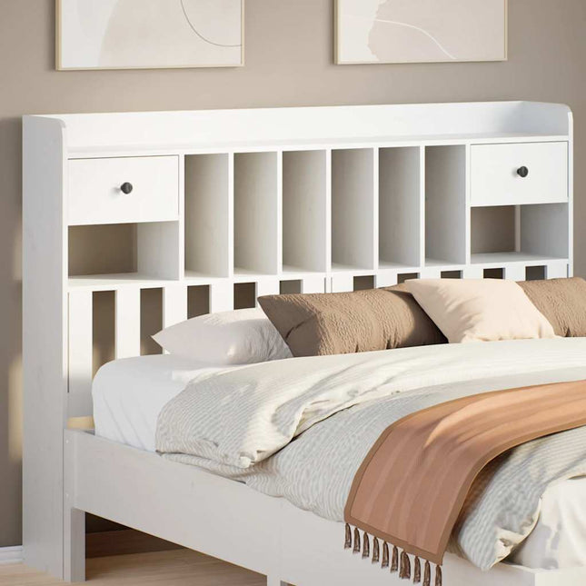 Testiera con Ripiani Bianca 140 cm in Legno Massello di Pino