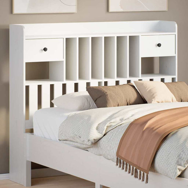 Testiera con Ripiani Bianca 120 cm in Legno Massello di Pino
