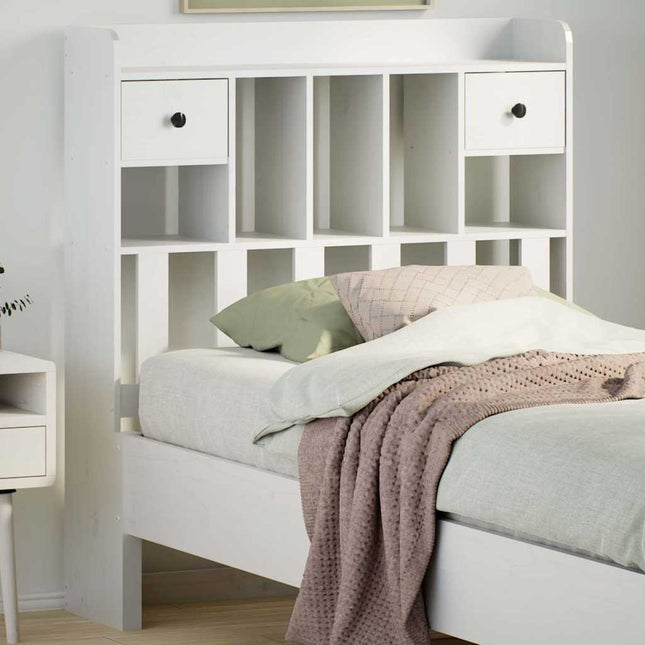 Testiera con Ripiani Bianca 100 cm in Legno Massello di Pino