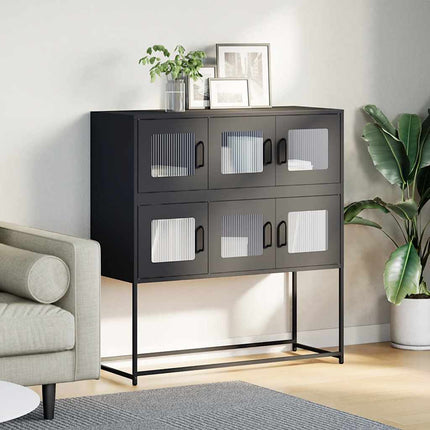 Credenza Nera 100,5x39x107 cm in Acciaio Laminato a Freddo