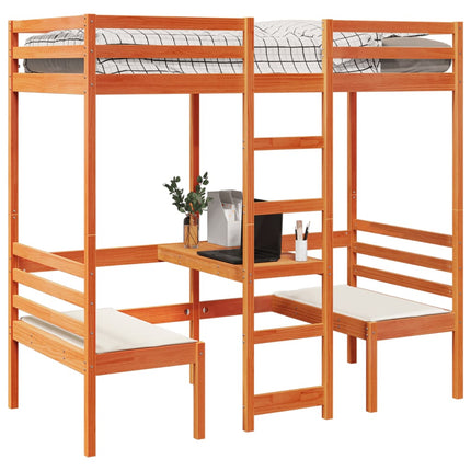 Giroletto Soppalco Scrivania e Sedie Marrone Cera 90x190cm Pino