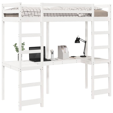 Letto a Soppalco con Scrivania Bianco 90x200 cm Massello Pino