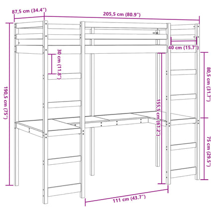 Giroletto Soppalco senza Materasso 80x200cm Legno Massello Pino
