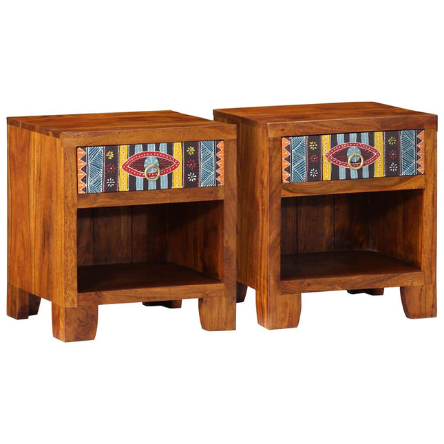 Comodini 2 pz 40x35x45 cm in Legno Massello di Acacia