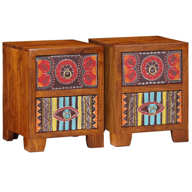 Comodini 2 pz 35x35x45 cm in Legno Massello di Acacia