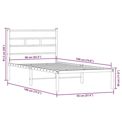 Giroletto senza Materaso in Metallo Rovere Fumo 90x190 cm