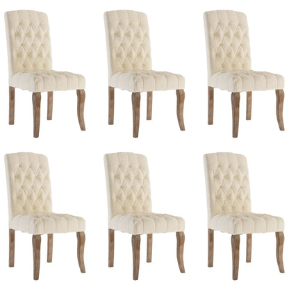 Sedie da Pranzo 6 pz Beige in Tessuto Effetto Lino