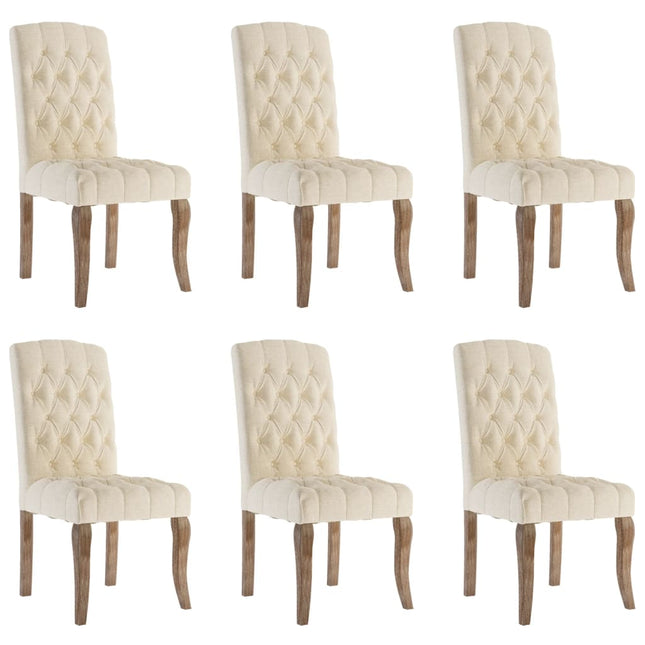 Sedie da Pranzo 6 pz Beige in Tessuto Effetto Lino