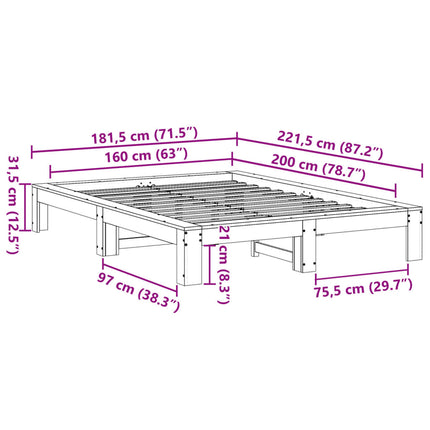 Letto senza Materasso 160x200 cm in Legno Massello di Pino