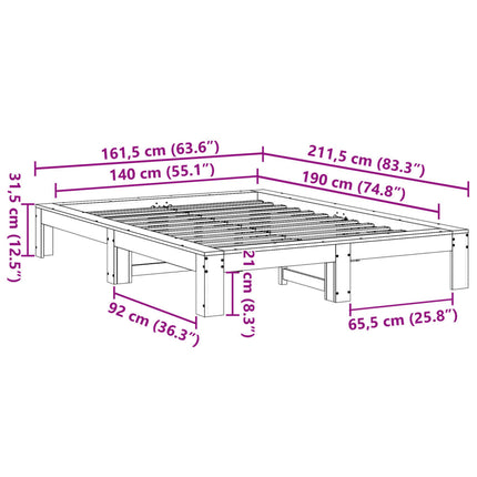 Letto senza Materasso Marrone Cera 140x190 cm in Legno di Pino