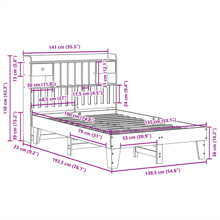 Letto senza Materasso 135x190 cm in Legno Massello di Pino