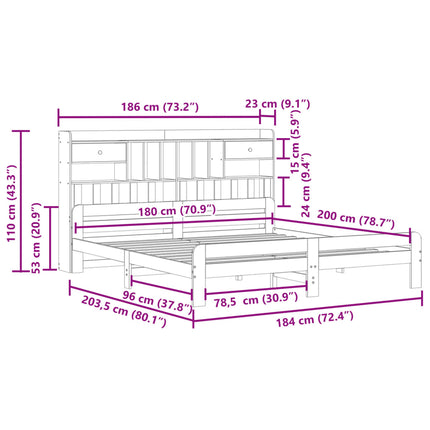 Letto Libreria senza Materasso Marrone Cera 180x200 cm in Pino