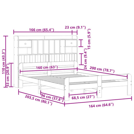 Letto Libreria senza Materasso Bianco 160x200 cm Legno di Pino