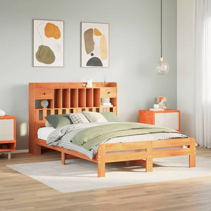 Letto Libreria senza Materasso Marrone Cera 160x200 cm in Pino