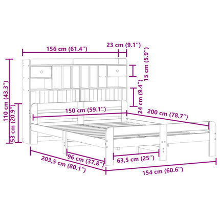 Letto Libreria senza Materasso Bianco 150x200 cm Legno di Pino