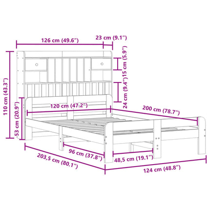 Letto Libreria senza Materasso Marrone Cera 120x200 cm in Pino