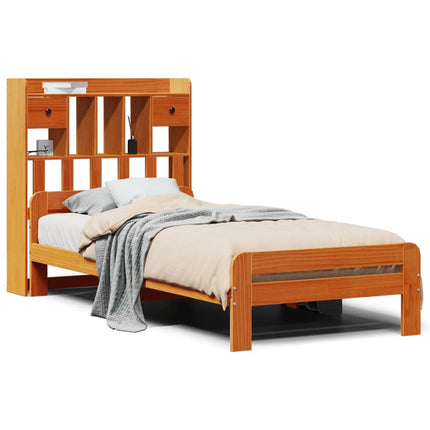 Letto Libreria senza Materasso Marrone Cera 100x200 cm in Pino