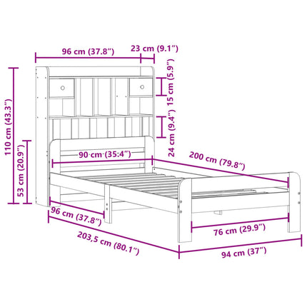 Letto Libreria senza Materasso 90x200 cm Legno Massello Pino