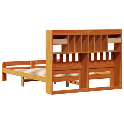 Letto Libreria senza Materasso Marrone Cera 140x190 cm in Pino