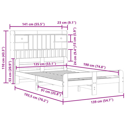 Letto Libreria senza Materasso Bianco 135x190 cm Legno di Pino