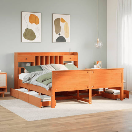Letto Libreria senza Materasso Marrone Cera 180x200 cm in Pino