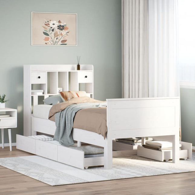 Letto Libreria senza Materasso Bianco 90x190 cm Massello Pino