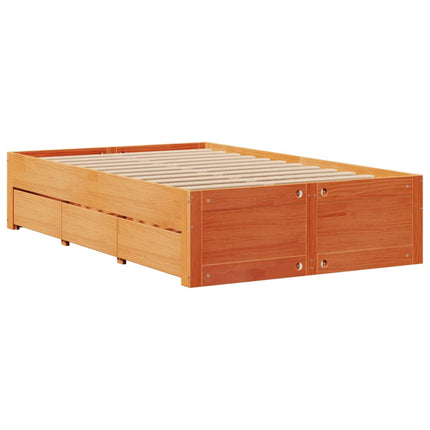 Letto Libreria senza Materasso Marrone Cera 135x190 cm in Pino