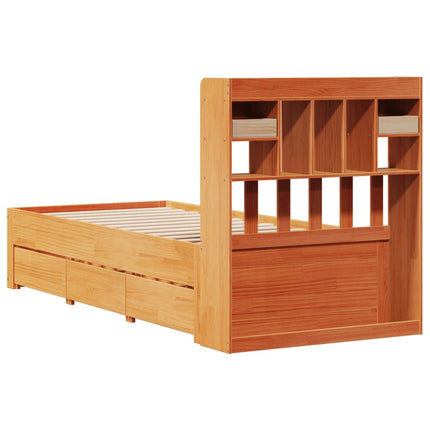 Letto Libreria senza Materasso Marrone Cera 90x190 cm in Pino