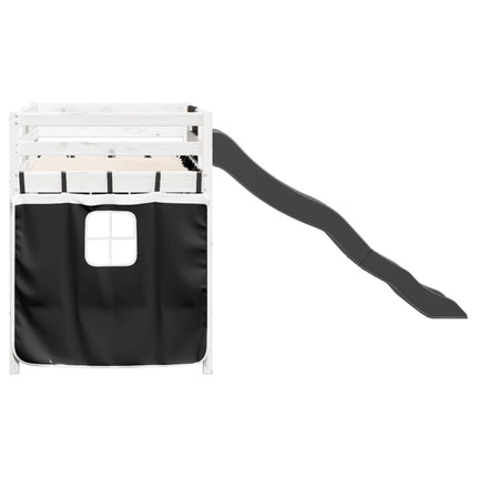 Letto a Soppalco con Tende Bambini Bianco e Nero 80x200 cm Pino