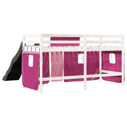 Letto a Soppalco con Tende Bambini Rosa 80x200 cm Massello Pino
