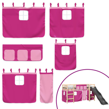 Letto a Soppalco con Tende Bambini Rosa 90x200 cm Massello Pino