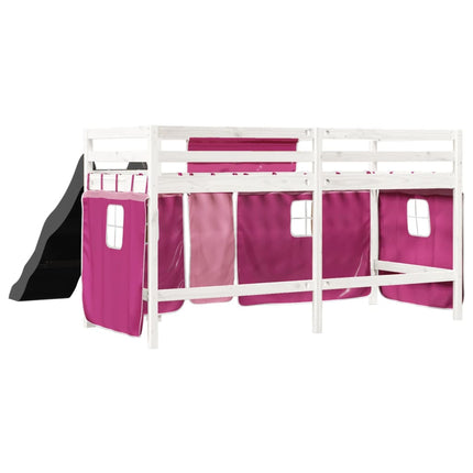Letto a Soppalco con Tende Bambini Rosa 90x200 cm Massello Pino