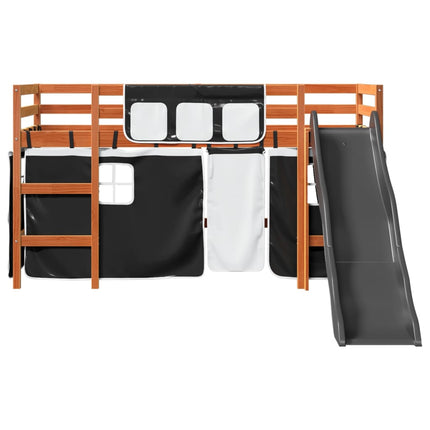 Letto a Soppalco con Tende Bambini Bianco e Nero 90x200 cm Pino
