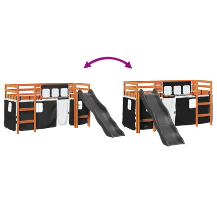 Letto a Soppalco con Tende Bambini Bianco e Nero 90x200 cm Pino