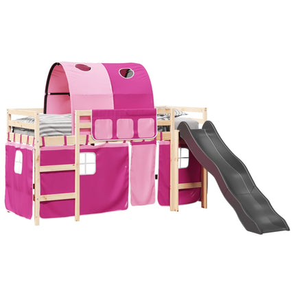 Letto a Soppalco con Tunnel Bambini Rosa 80x200cm Massello Pino