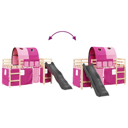 Letto a Soppalco con Tunnel Bambini Rosa 80x200cm Massello Pino