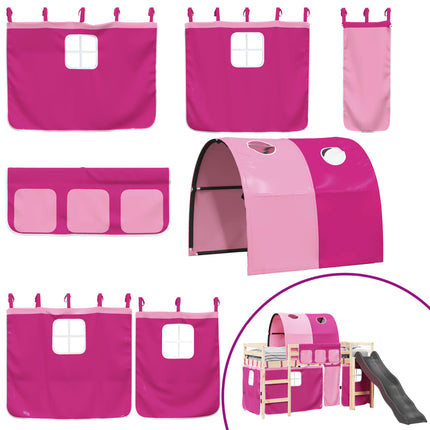 Letto a Soppalco con Tunnel Bambini Rosa 90x200cm Massello Pino