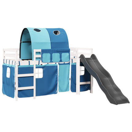 Letto a Soppalco con Tunnel Bambini Blu 90x200cm Massello Pino