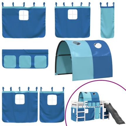 Letto a Soppalco con Tunnel Bambini Blu 90x200cm Massello Pino