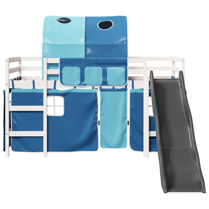 Letto a Soppalco con Tunnel Bambini Blu 90x200cm Massello Pino